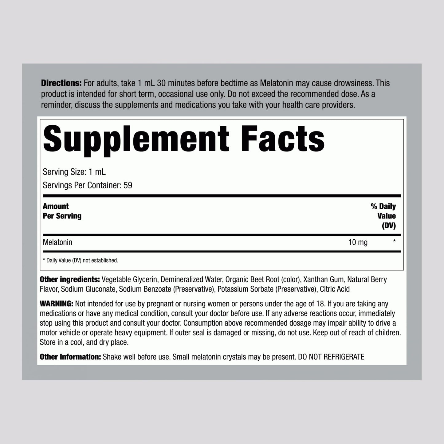 Piping Rock Liquid Melatonin 10mg – Berry Flavor Drops, 2oz | Non-GMO, Gluten Free