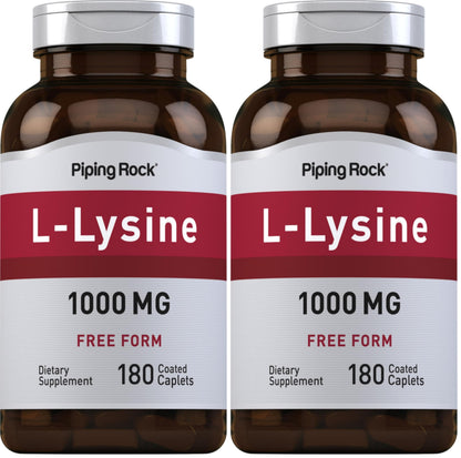 Piping Rock L-Lysine 1000mg | 180 Caplets | Free Form | Vegetarian, Non-GMO, Gluten Free (Pack of 2)