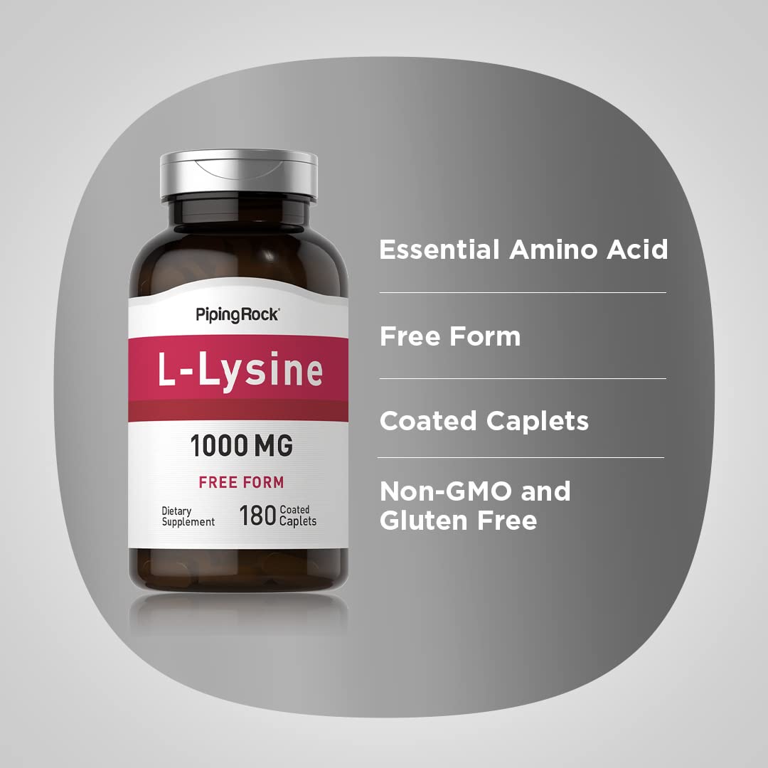 Piping Rock L-Lysine 1000mg | 180 Caplets | Free Form | Vegetarian, Non-GMO, Gluten Free (Pack of 2)