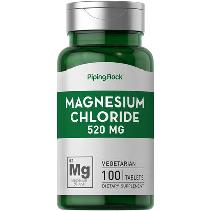 Piping Rock Magnesium Chloride 520mg - 100 Vegetarian Tablets | Non-GMO, Gluten Free