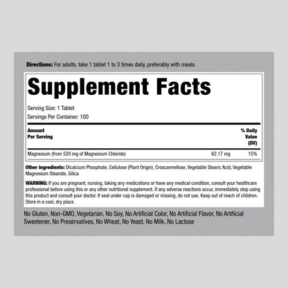 Piping Rock Magnesium Chloride 520mg - 100 Vegetarian Tablets | Non-GMO, Gluten Free