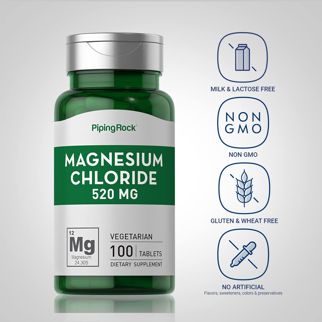 Piping Rock Magnesium Chloride 520mg - 100 Vegetarian Tablets | Non-GMO, Gluten Free
