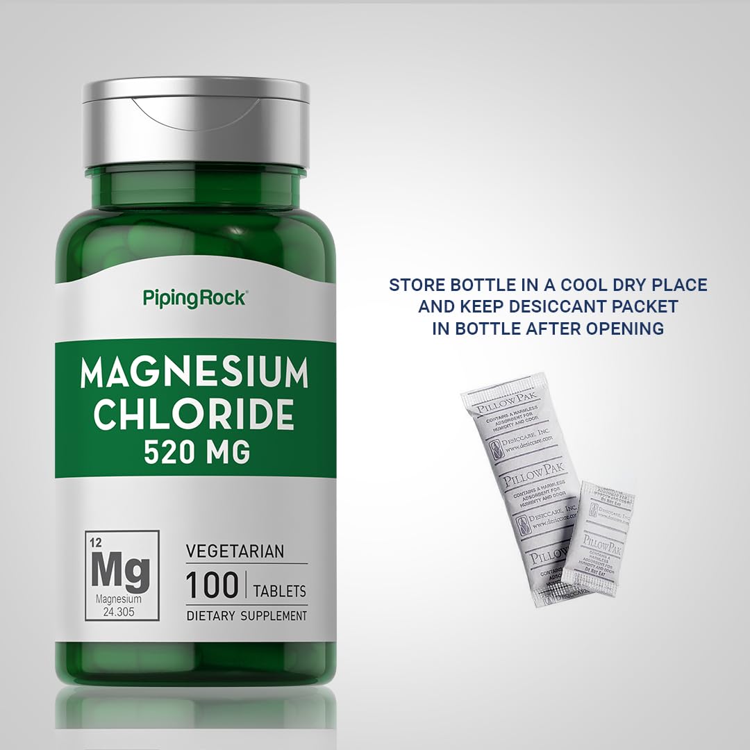 Piping Rock Magnesium Chloride 520mg - 100 Vegetarian Tablets | Non-GMO, Gluten Free