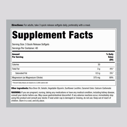Piping Rock Magnesium Citrate 375 mg - 120 Softgels - High Absorption - Non-GMO, Gluten Free (Pack of 2)