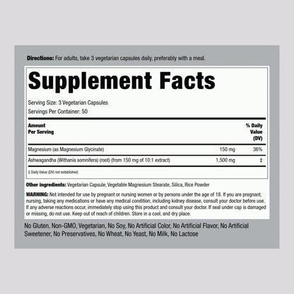 Piping Rock Magnesium Glycinate & Ashwagandha – 150 Capsules, Vegetarian, Non-GMO, Gluten Free (Pack of 2)