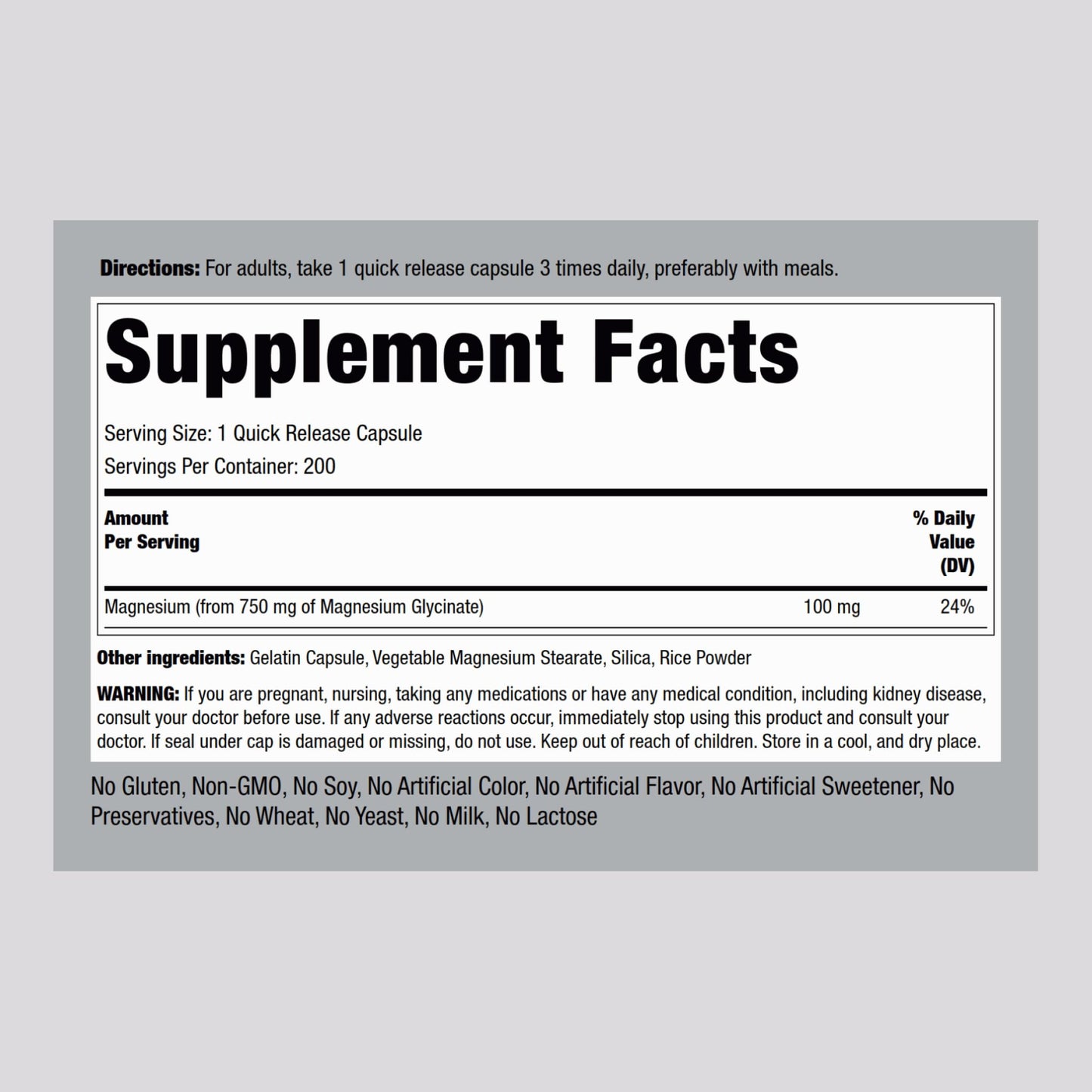 Piping Rock Magnesium Glycinate Capsules | 750mg | 200 Count | High Absorption | Chelated | Non-GMO and Gluten Free Supplement (Pack of 2)