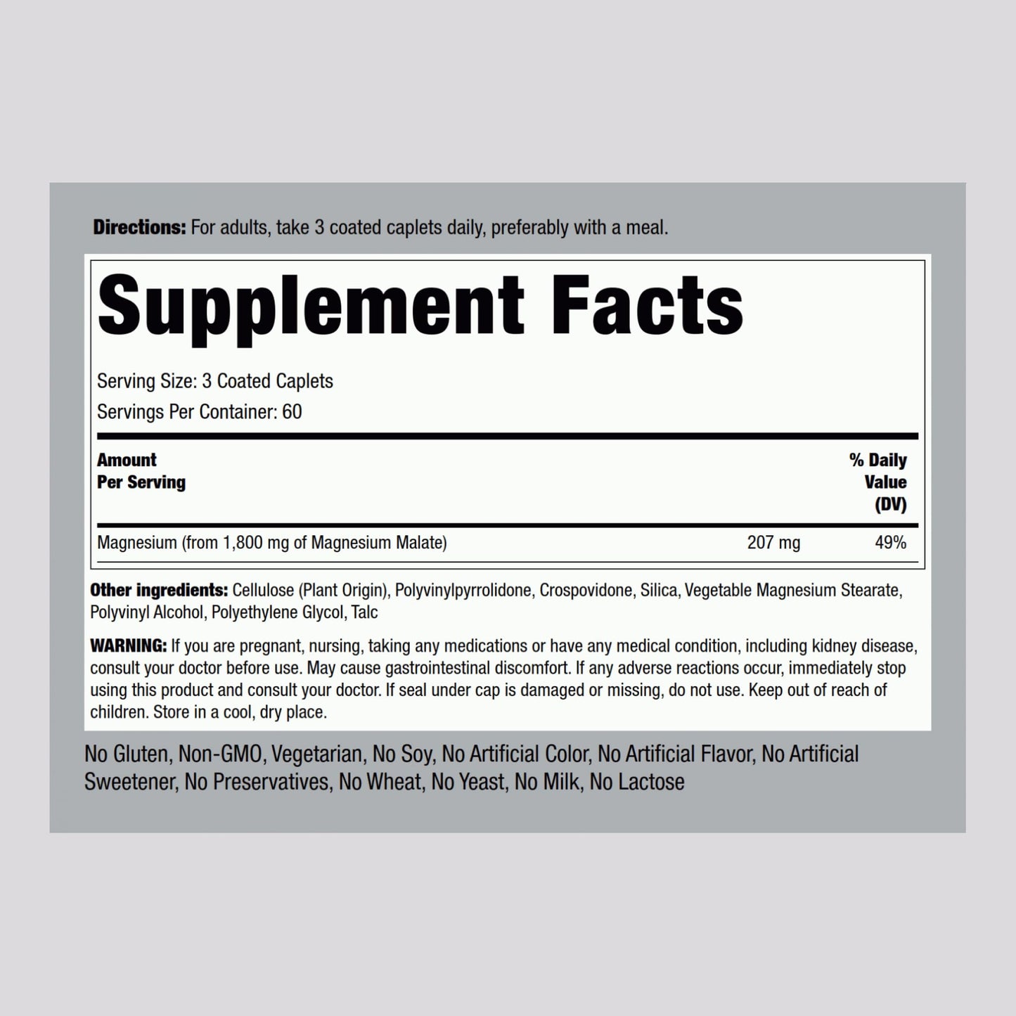 Piping Rock Magnesium Malate 1800 mg – 180 Caplets (Pack of 2)
