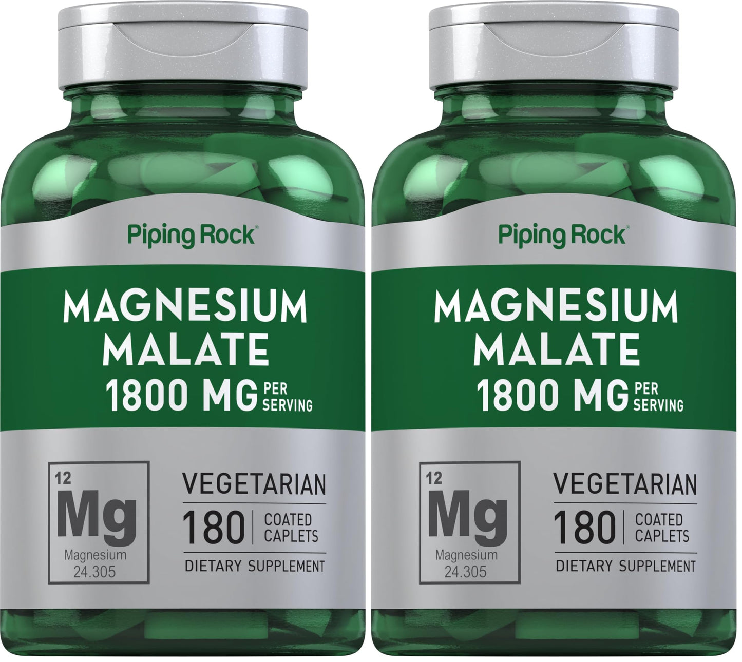 Piping Rock Magnesium Malate 1800 mg – 180 Caplets (Pack of 2)