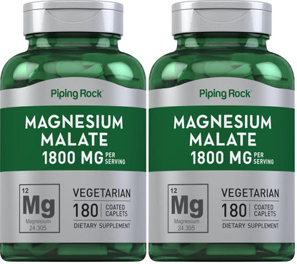 Piping Rock Magnesium Malate 1800 mg – 180 Caplets (Pack of 2)
