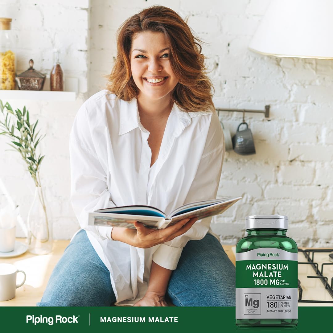 Piping Rock Magnesium Malate 1800 mg – 180 Caplets (Pack of 2)
