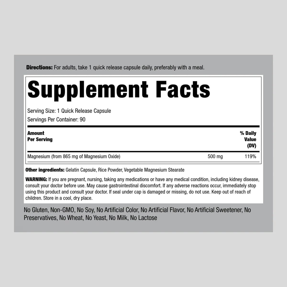 Piping Rock Magnesium Oxide 500mg Capsules – 180 Count (Pack of 2) | Non-GMO, Gluten Free