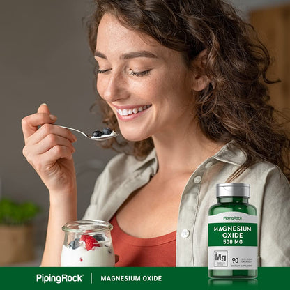 Piping Rock Magnesium Oxide 500mg Capsules – 180 Count (Pack of 2) | Non-GMO, Gluten Free