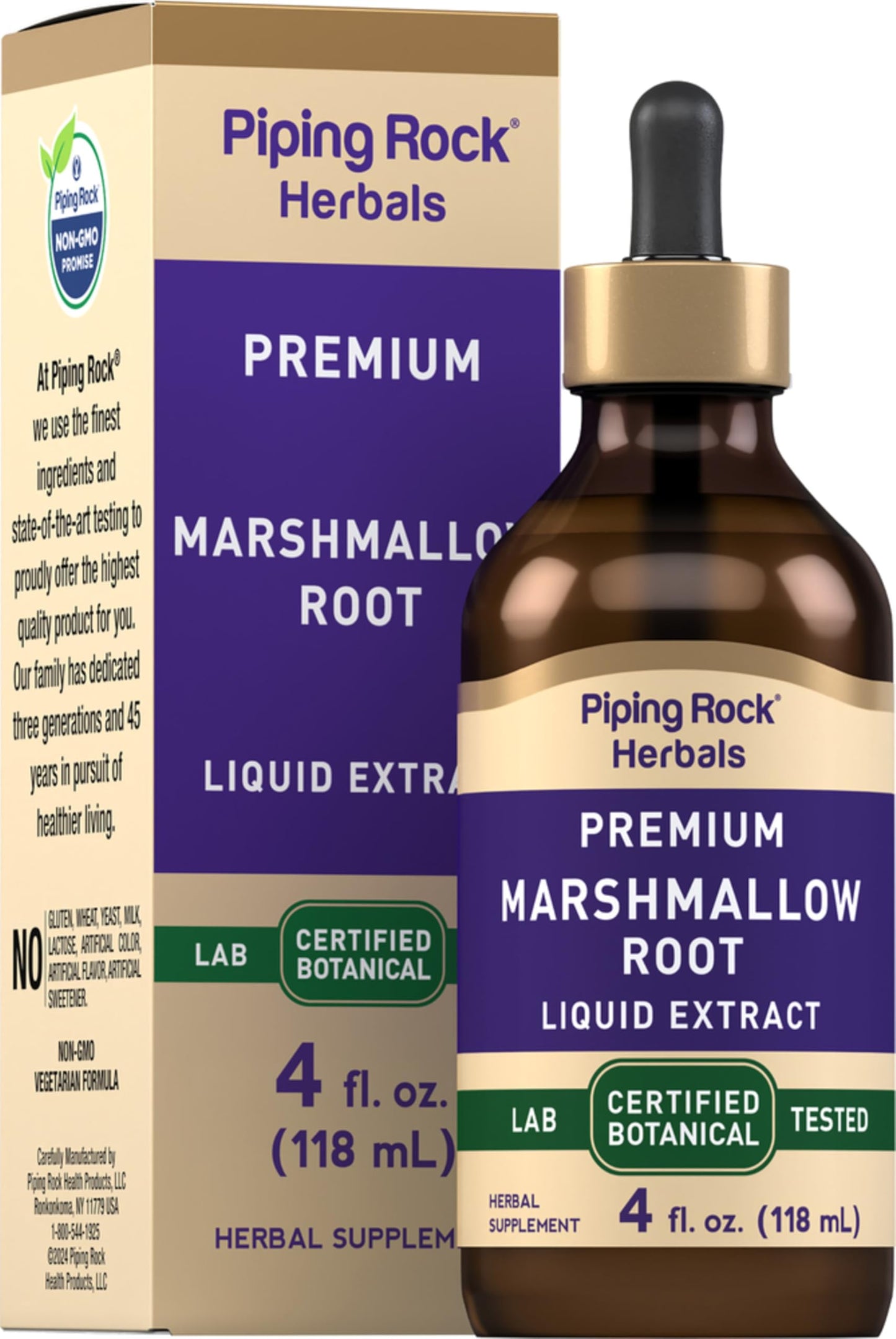 Piping Rock Marshmallow Root Extract Liquid — Alcohol-Free Tincture (4 Oz), Vegetarian, Non-GMO, Gluten Free
