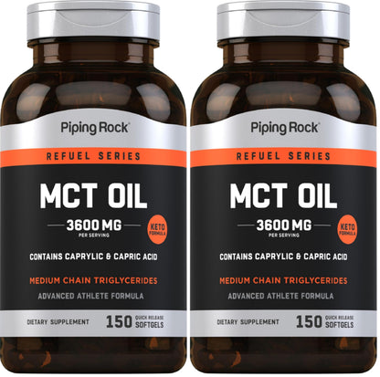Piping Rock MCT Oil Softgel Capsules | 3600mg | 150 Pills | Keto-Approved | Non-GMO, Gluten Free Supplement (Pack of 2)