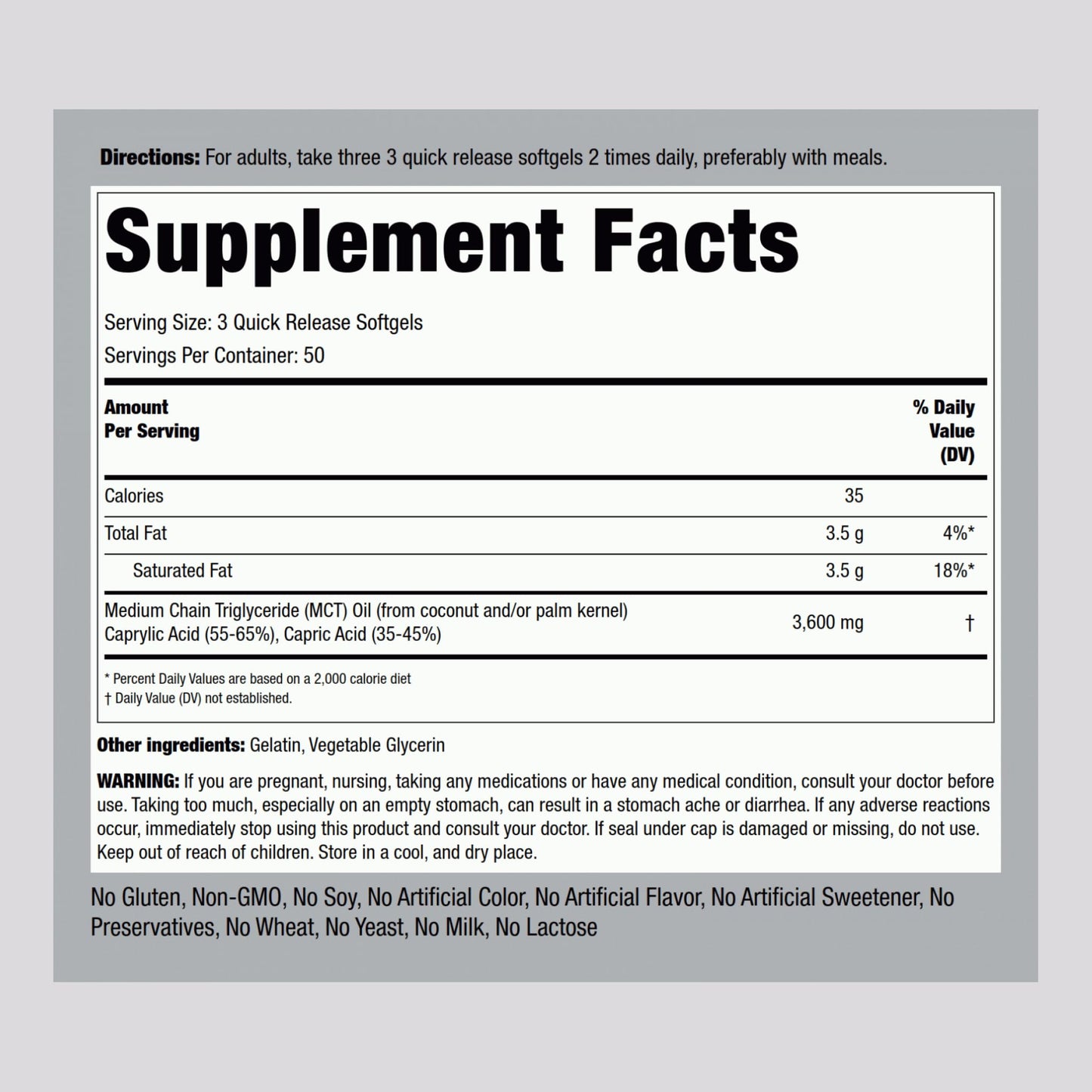 Piping Rock MCT Oil Softgel Capsules | 3600mg | 150 Pills | Keto-Approved | Non-GMO, Gluten Free Supplement (Pack of 2)