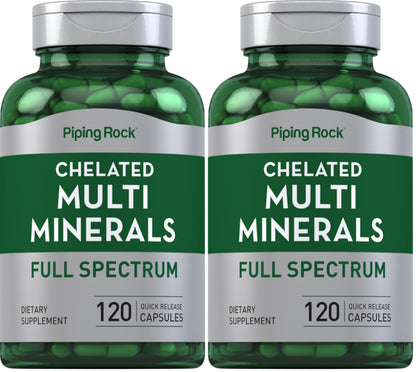Piping Rock Mega Multi Mineral Chelated Supplement – 120 Capsules – Iron Free – Non-GMO – Gluten Free – Pack of 2 – For Men & Women