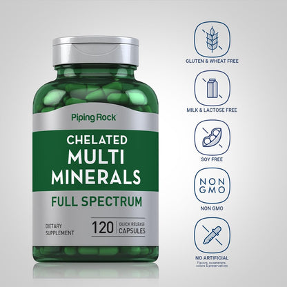 Piping Rock Mega Multi Mineral Chelated Supplement – 120 Capsules – Iron Free – Non-GMO – Gluten Free – Pack of 2 – For Men & Women
