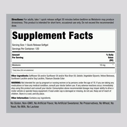 Piping Rock Melatonin 10mg – 120 Softgels (Pack of 2) | Quick Release