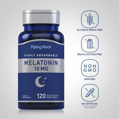 Piping Rock Melatonin 10mg – 120 Softgels (Pack of 2) | Quick Release