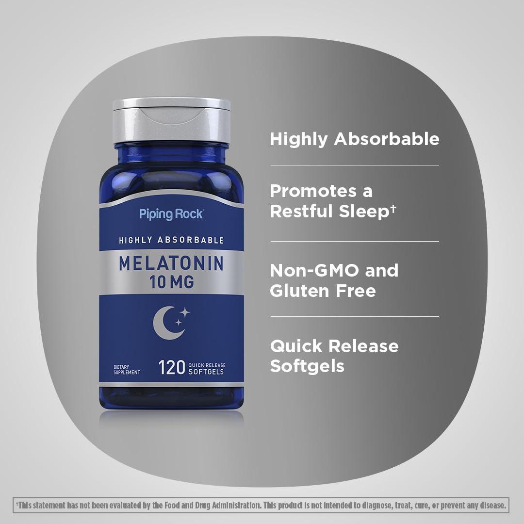 Piping Rock Melatonin 10mg – 120 Softgels (Pack of 2) | Quick Release