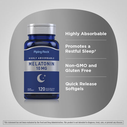 Piping Rock Melatonin 10mg – 120 Softgels (Pack of 2) | Quick Release