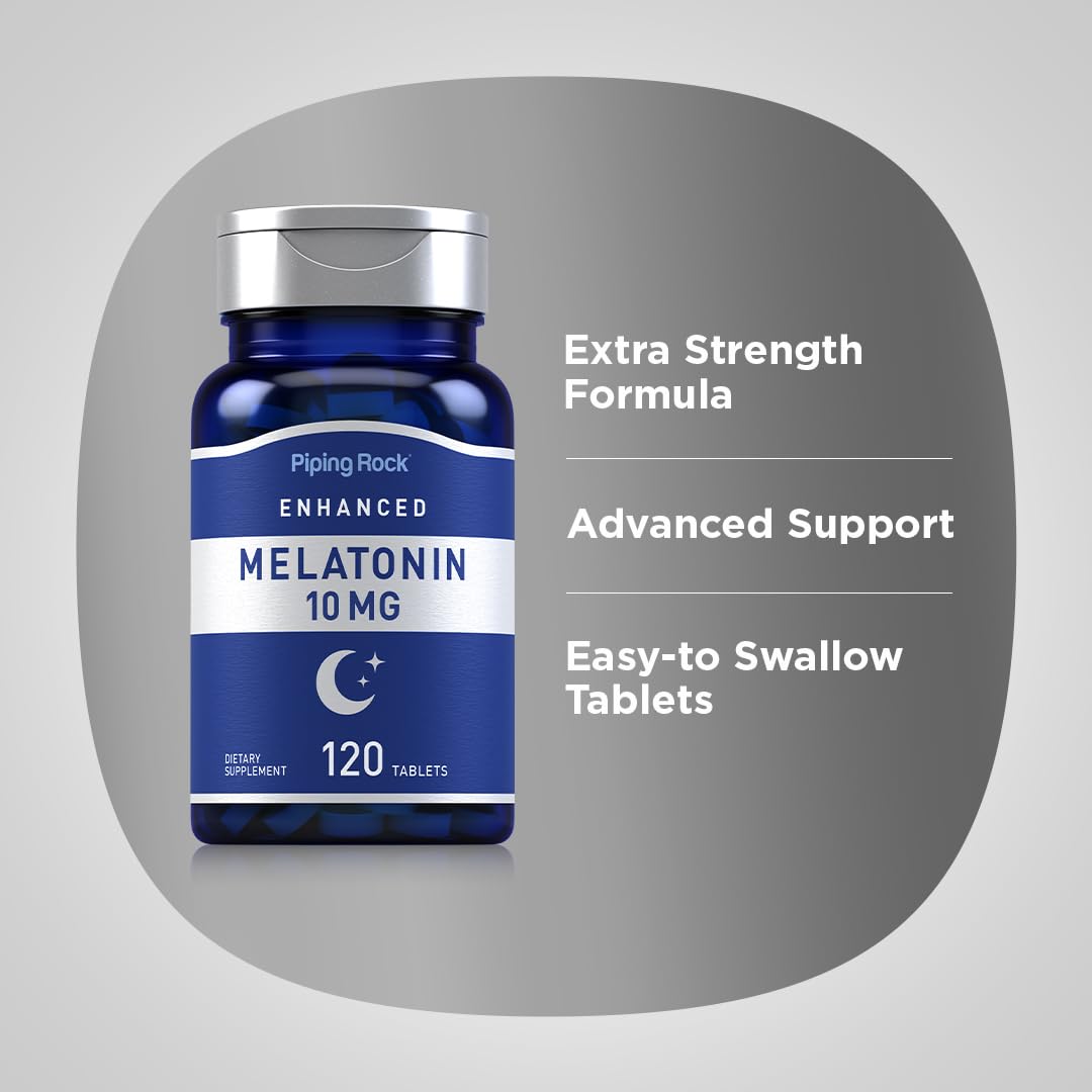 Piping Rock Melatonin 10mg | 120 Tablets | with L-Theanine | Adult Sleep Supplement | Extra Strength Formula | Vegetarian, Non-GMO, Gluten Free