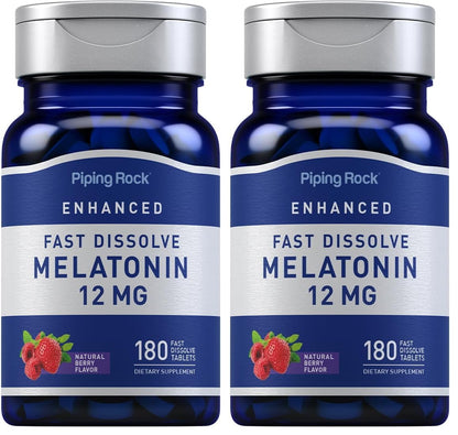 Piping Rock Melatonin 12 mg – 180 Fast-Dissolve Tablets (Berry) – Non-GMO, Gluten Free | Pack of 2