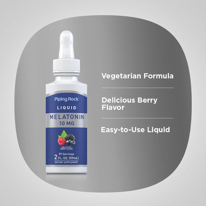 Piping Rock Liquid Melatonin 10mg – Berry Flavor Drops, 2oz | Non-GMO, Gluten Free