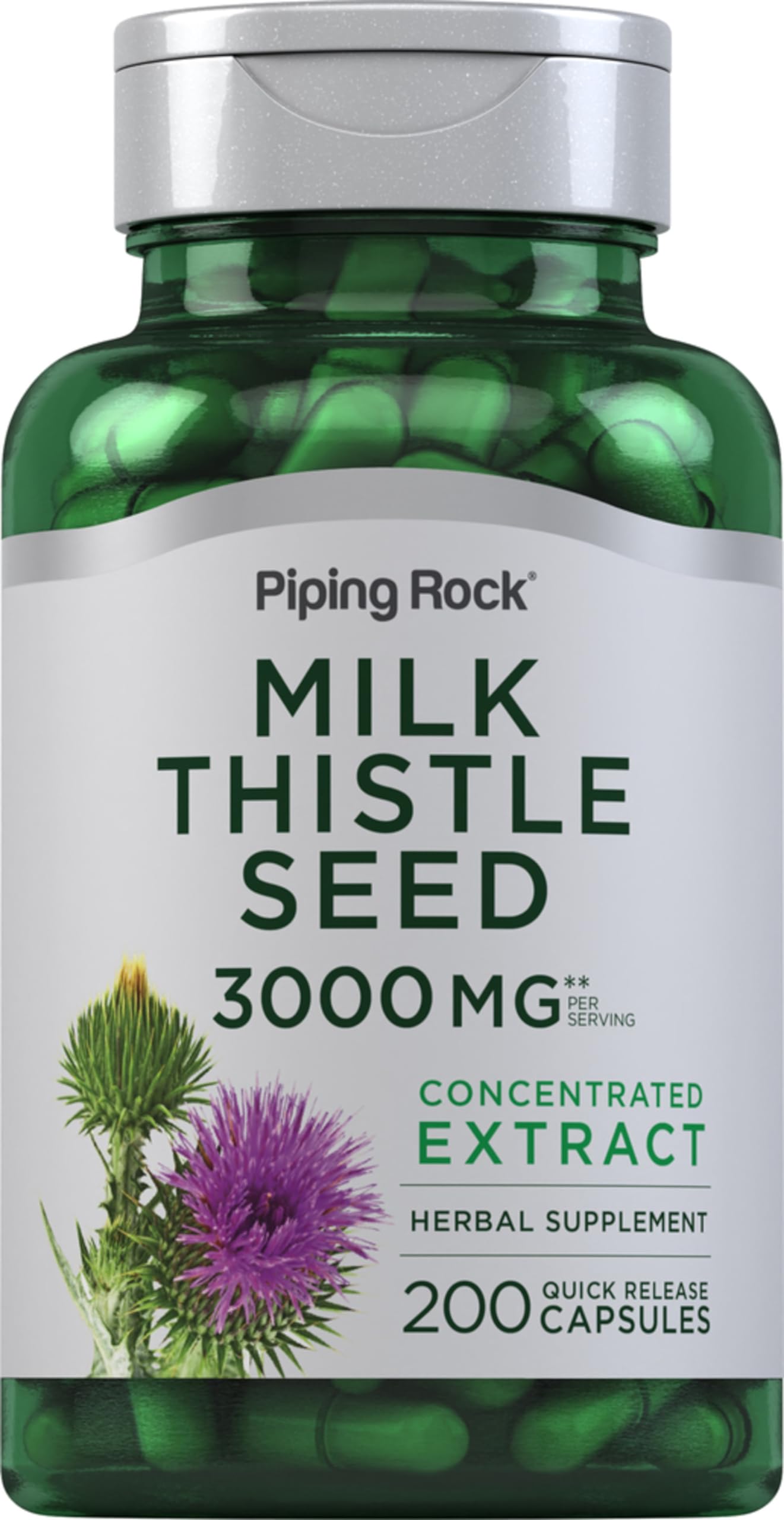 Piping Rock Milk Thistle 3000mg – 200 Capsules (Non-GMO, Gluten Free)