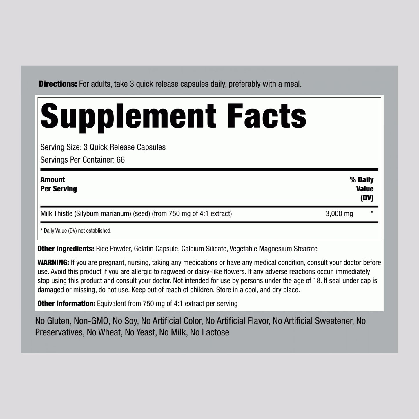 Piping Rock Milk Thistle 3000mg – 200 Capsules (Non-GMO, Gluten Free)