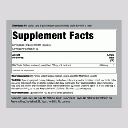 Piping Rock Milk Thistle 3000mg – 200 Capsules (Non-GMO, Gluten Free)