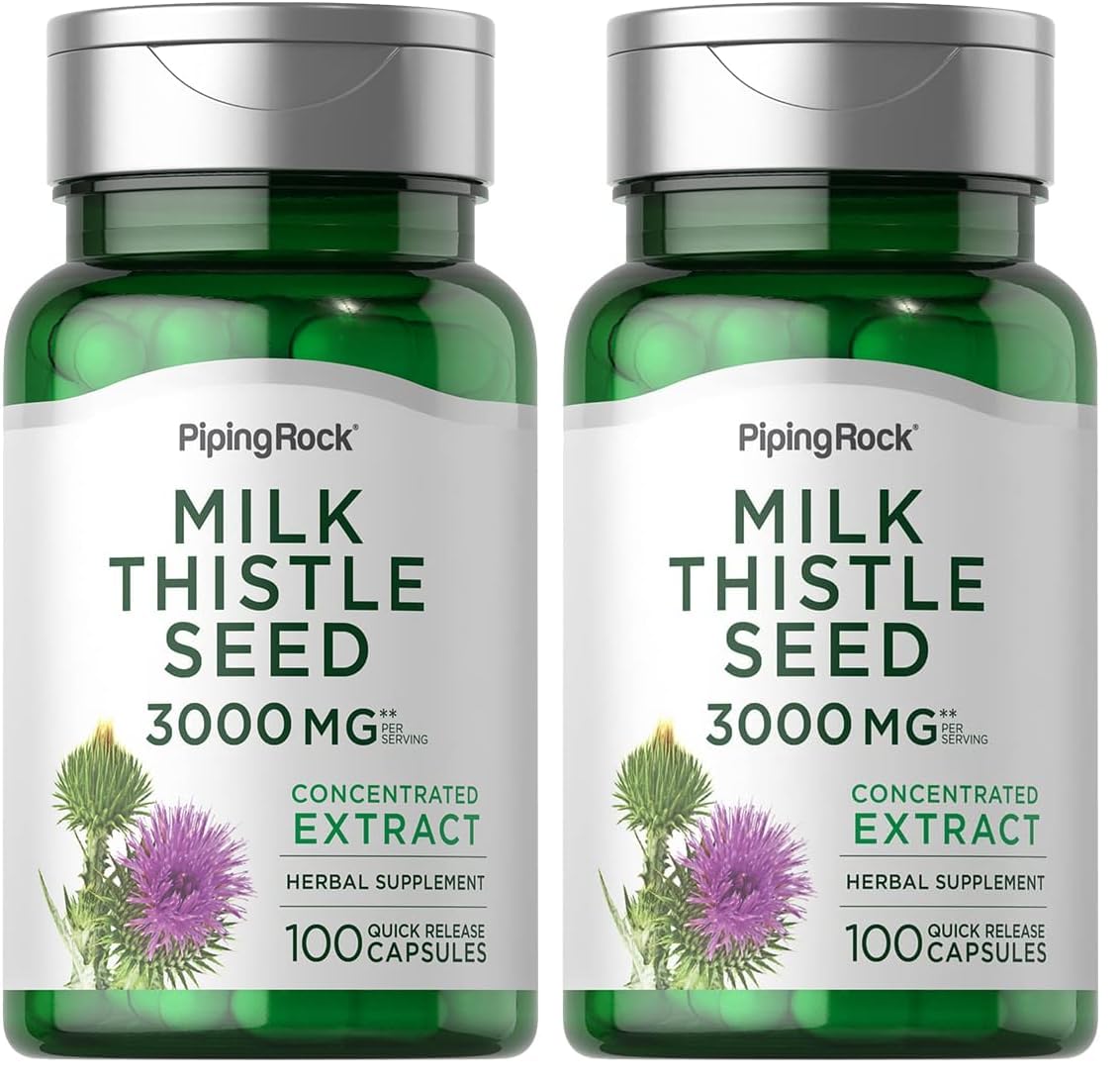 Piping Rock Milk Thistle 3000mg – 100 Capsules | Non-GMO & Gluten Free (Pack of 2)