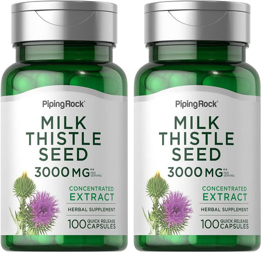 Piping Rock Milk Thistle 3000mg – 100 Capsules | Non-GMO & Gluten Free (Pack of 2) BritishVita | Premium UK Vitamins & Wellness Supplements