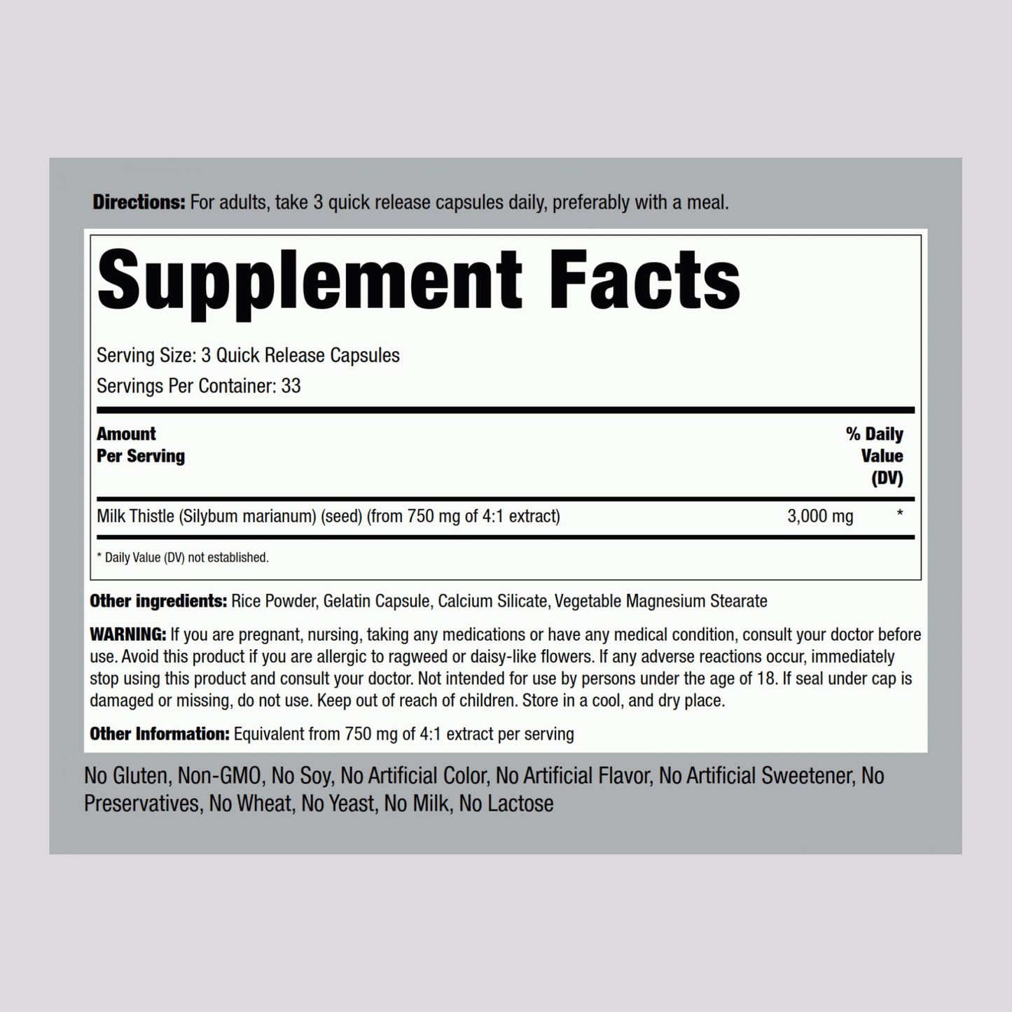 Piping Rock Milk Thistle 3000mg – 100 Capsules | Non-GMO & Gluten Free (Pack of 2)