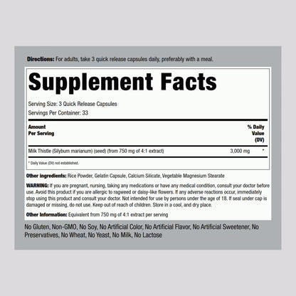 Piping Rock Milk Thistle 3000mg – 100 Capsules | Non-GMO & Gluten Free (Pack of 2)