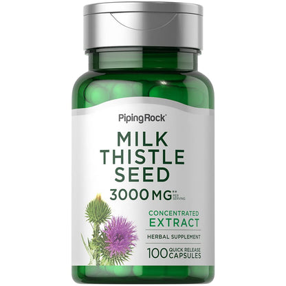 Piping Rock Milk Thistle 3000mg - 100 Capsules | Concentrated Herbal Extract | Non-GMO, Gluten Free