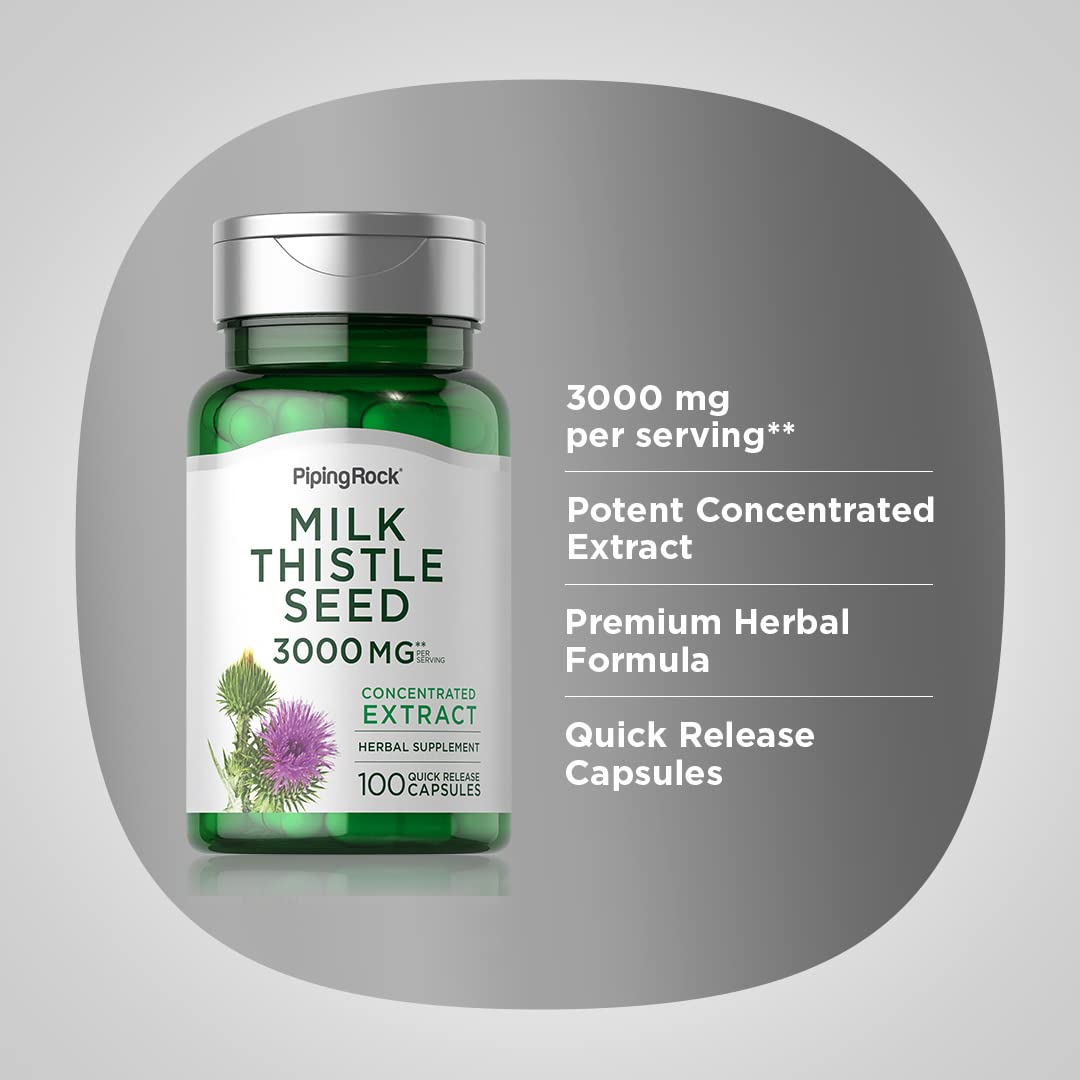 Piping Rock Milk Thistle 3000mg – 100 Capsules | Non-GMO & Gluten Free (Pack of 2)