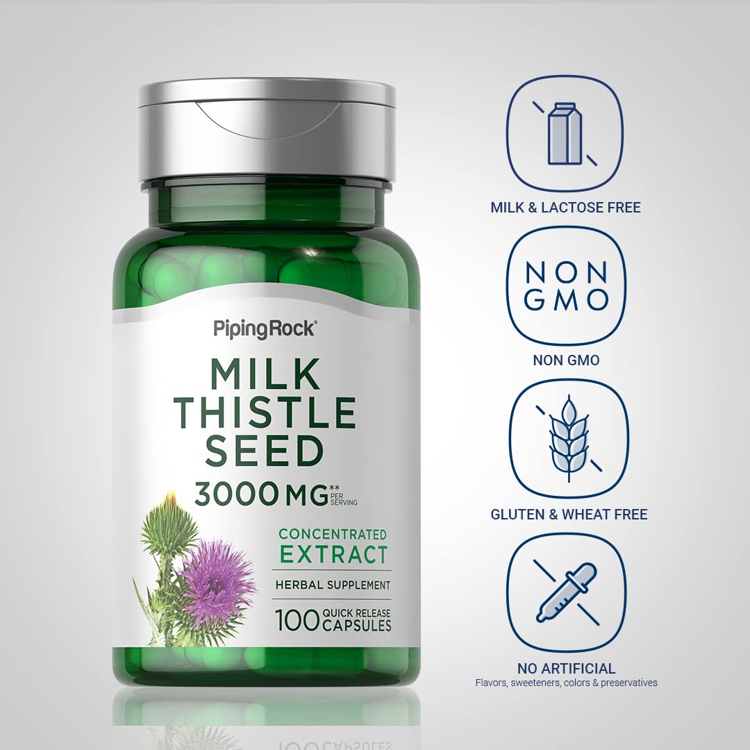 Piping Rock Milk Thistle 3000mg - 100 Capsules | Concentrated Herbal Extract | Non-GMO, Gluten Free