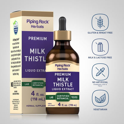 Milk Thistle Extract Liquid Drops - Piping Rock | 4 oz | Alcohol Free | Vegetarian | Non-GMO | Gluten Free