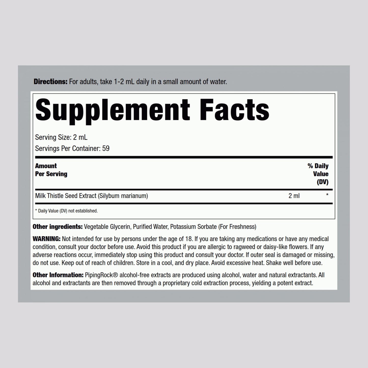 Milk Thistle Extract Liquid Drops - Piping Rock | 4 oz | Alcohol Free | Vegetarian | Non-GMO | Gluten Free