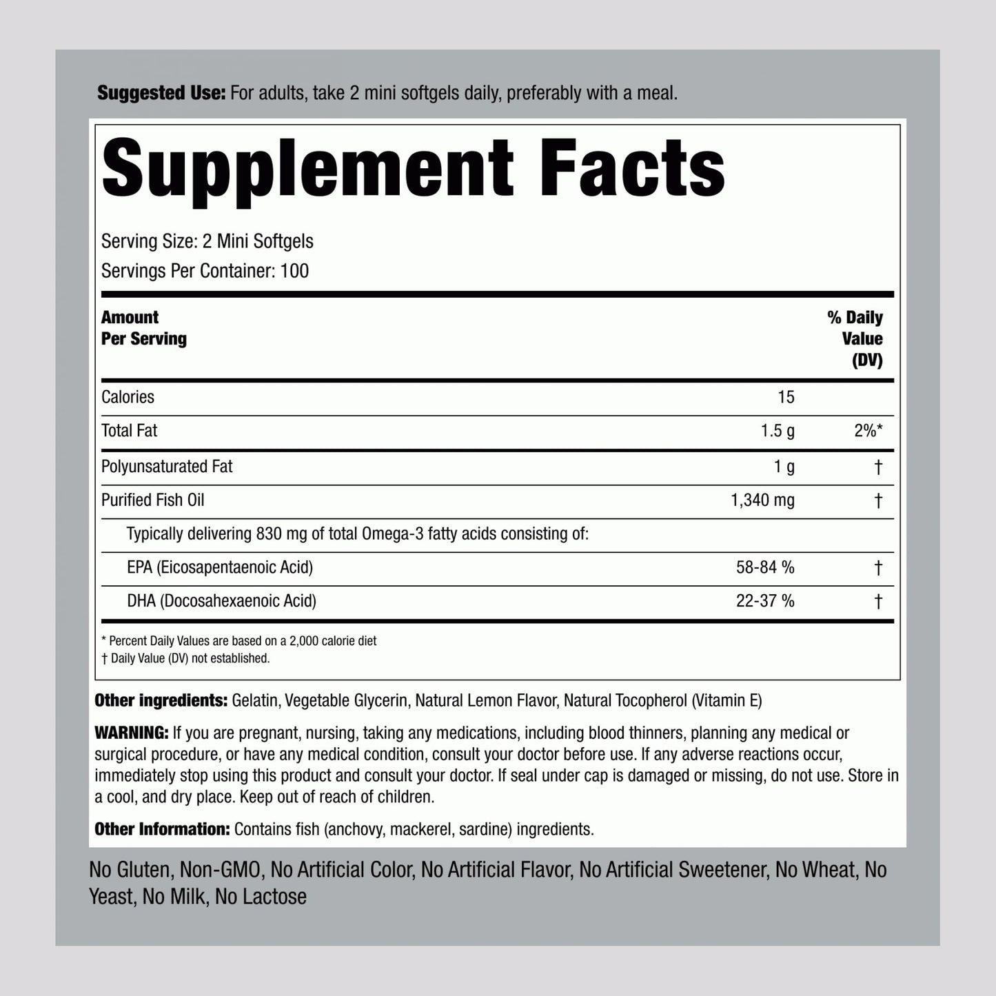 Piping Rock Mini Fish Oil 1340mg | 200 Softgels | Omega-3 Lemon Flavor | Non-GMO & Gluten Free