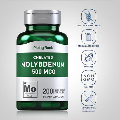 Piping Rock Molybdenum Supplement 500 mcg | 200 Capsules | Pack of 2