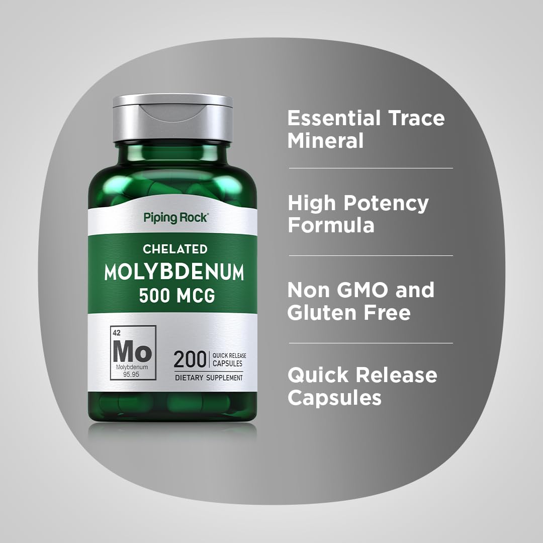 Piping Rock Molybdenum Supplement 500 mcg | 200 Capsules | Pack of 2