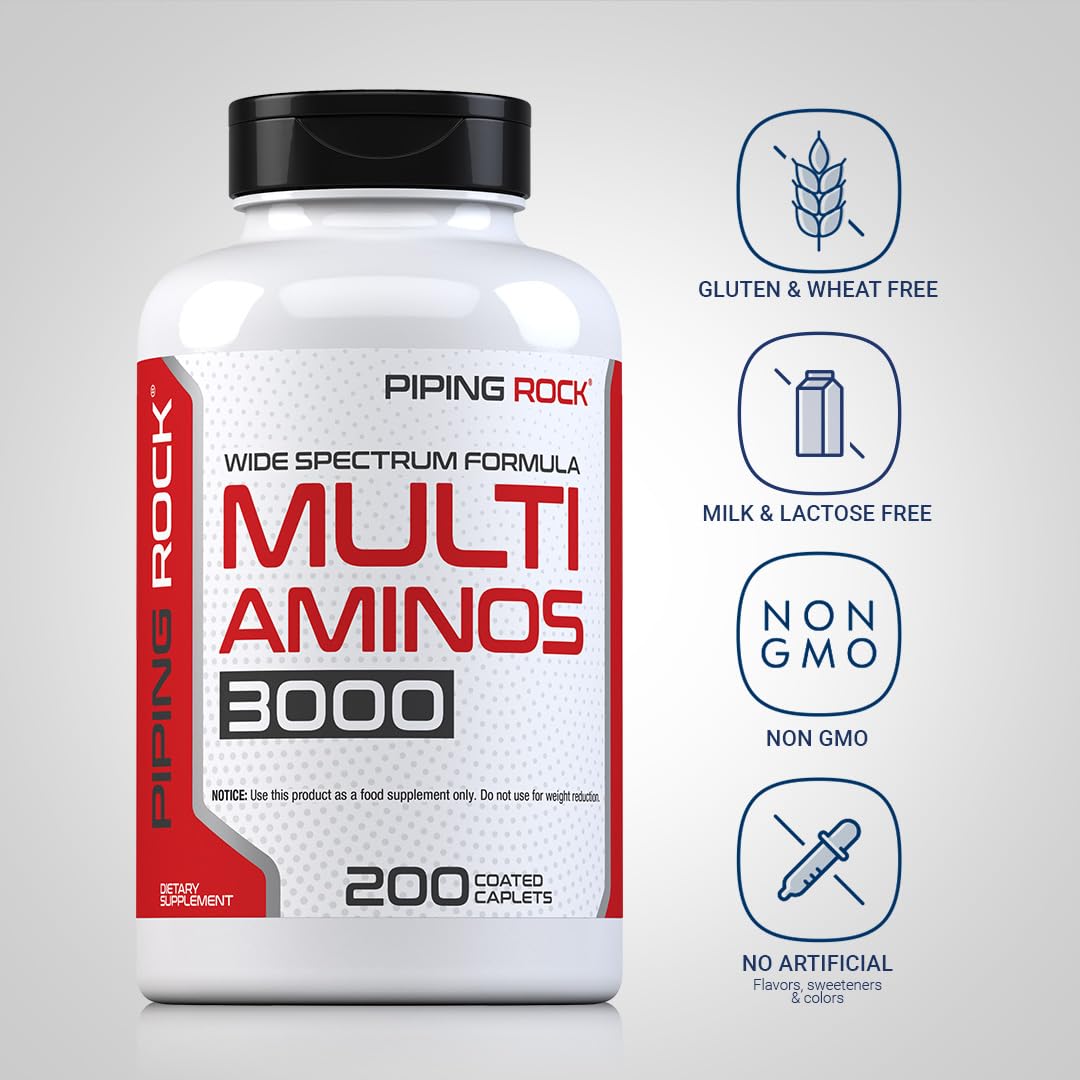 Piping Rock Multi Amino Acid Supplement - 200 Caplets, Advanced Athlete Formula - Non-GMO & Gluten Free (Pack of 2)