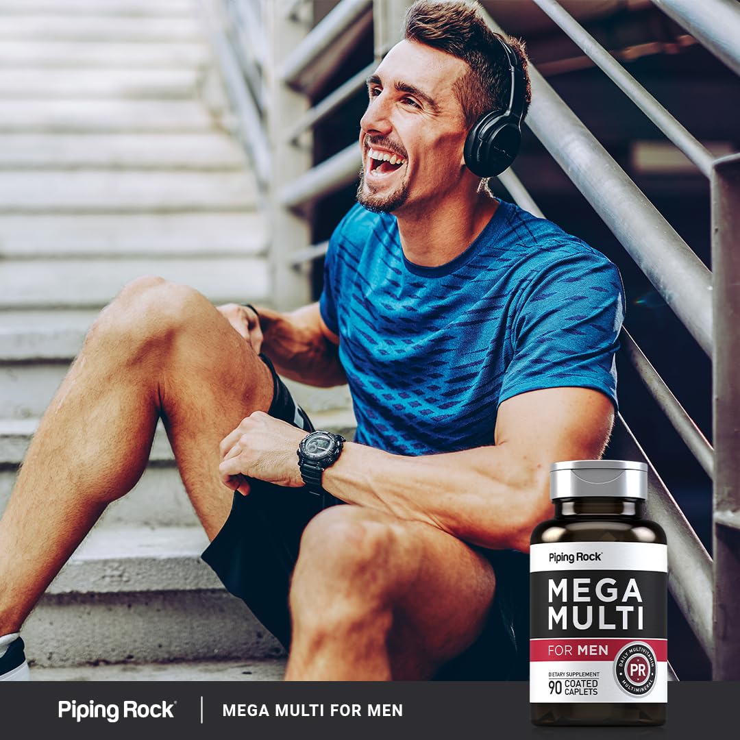Piping Rock Multivitamin for Men - 90 Caplets, Mega Multimineral Daily Supplement (Pack of 2) - Non-GMO & Gluten Free