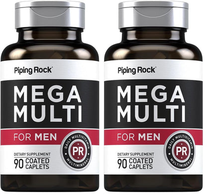 Piping Rock Multivitamin for Men - 90 Caplets, Mega Multimineral Daily Supplement (Pack of 2) - Non-GMO & Gluten Free