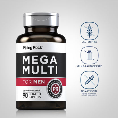 Piping Rock Multivitamin for Men - 90 Caplets, Mega Multimineral Daily Supplement (Pack of 2) - Non-GMO & Gluten Free