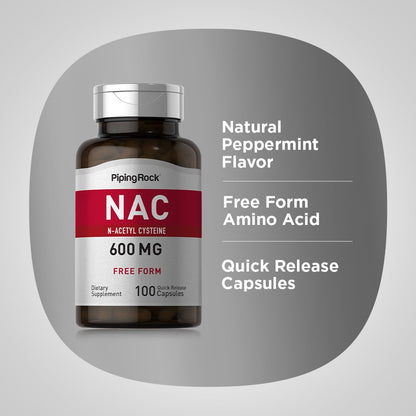 Piping Rock NAC 600mg N-Acetyl Cysteine - 100 Capsules | Non-GMO, Gluten Free