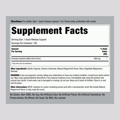 Piping Rock NAC 600mg N-Acetyl Cysteine – 100 Capsules (Pack of 2)