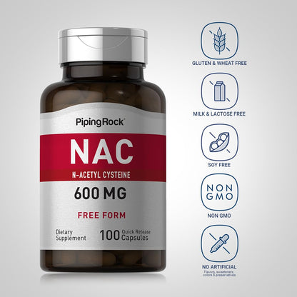 Piping Rock NAC 600mg N-Acetyl Cysteine – 100 Capsules (Pack of 2)